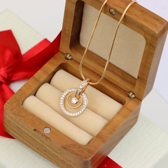 "Elegant Rose Gold Circular Pendant with Sparkling Crystal Accents, XPPT1221 - Picture 10 of 13